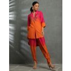Pink Orange Embroidered Cotton Silk Co-ord Set- Set of 2