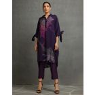 Purple Printed Cotton Silk Hand Embroidered Kurta with Pants- Set of 2