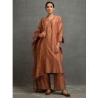 Brown Embroidered Chanderi Suit- Set of 3