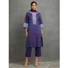 Purple Embroidered Chanderi Suit- Set of 3