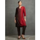 Maroon Ombre Dyed Cotton Silk Kurta with Pants- Set of 2