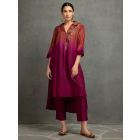 Brown Purple Embroidered Cotton Silk Kurta with Pants- Set of 2