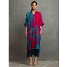 Pink Blue Printed Cotton Silk Kurta with Pants- Set of 2