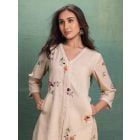 Beige Embroidered Cotton Slub Co-ord Set- Set of 2