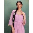 Pink Embroidered Kota Checkered Dress with Inner