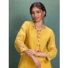 Yellow Embroidered Chanderi Kurta with Pants- Set of 2