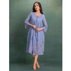 Blue Embroidered Kota Checkered Dress with Inner