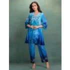 Blue Printed Cotton Silk Co-ord Set- Set of 2