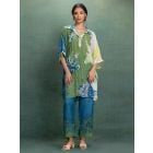 Green Printed Cotton Silk Tunic with Pants- Set of 2