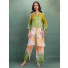 Multicolor Printed Cotton Silk Kurta with Pants- Set of 2