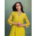 Green Embroidered Chanderi Kurta with Pants- Set of 2