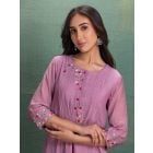 Pink Embroidered Chanderi Kurta with Pants- Set of 2