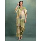 Multicolor Printed Cotton Silk Hand Embroidered Kurta with Pants- Set of 2