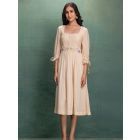 Cream Hand Embroidered Chanderi Dress