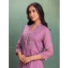 Pink Embroidered Kota Checkered Kurta with Pants- Set of 2