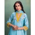 Blue Embroidered Chanderi Suit- Set of 3