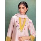 Pink Embroidered Chanderi Suit- Set of 3