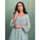 Blue Embroidered Cotton Kurta with Pants- Set of 2
