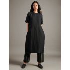 Black Linen Kurta with Pants- Set of 2