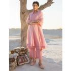 Pink Hand Embroidered Kota Doria Cotton Suit- Set of 3