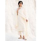 Off White Chikankari Chanderi Mul Suit- Set of 3