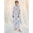 Blue Printed Kota Embroidered Suit- Set of 3