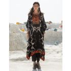 Black Ikat Printed Muslin Embroidered Kaftan with Pants - Set of 2