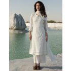 White Embroidered Chanderi Mul Suit - Set of 3