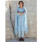 Light Blue Embroidered Chanderi Mul Suit - Set of 3