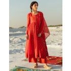 Red Sequins Embroidered Cotton Mul Suit - Set of 3