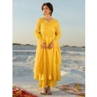 Yellow Sequins Embroidered Cotton Mul Suit - Set of 3