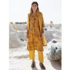 Mustard Yellow Printed Linen Suit - Set of 3