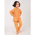 Orange Hand Block Printed Cotton Mulmul Unisex Nightsuit - Set of 2