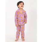 Lavender Hand Block Printed Cotton Mulmul Unisex Nightsuit - Set of 2