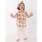 White Red Hand Block Printed Cotton Mulmul Unisex Kurta