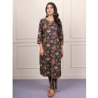 Blue Printed Cotton Kurta with Pants- Set of 2