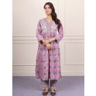 Grey Purple Hand Block Printed Cotton Kurta with Pants- Set of 2