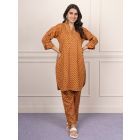 Mustard yellow Printed Cotton Kurta with Pants- Set of 2