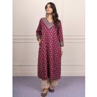 Maroon Printed Cotton Kurta with Pants- Set of 2