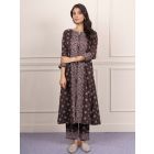 Brown Hand Block Printed Cotton Kurta with Pants- Set of 2