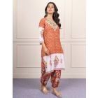 Orange Hand Block Printed Cotton Kurta with Salwar- Set of 2