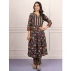 Blue Printed Cotton Kurta with Pants- Set of 2