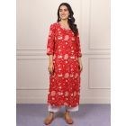 Red Printed Cotton Kurta with Pants- Set of 2