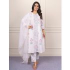 White Hand Block Printed Cotton Suit- Set of 3