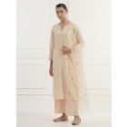 Peach Pittan Hand Embroidered Linen Blend Suit- Set of 3
