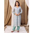 Sea Green Hand Block Printed Chanderi Kurta with Pants- Set of 2