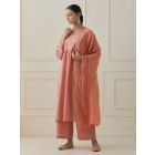 Pink Pittan Hand Embroidered Linen Blend Suit- Set of 3