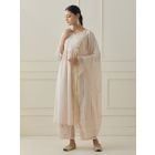 Powder Pink Pittan Hand Embroidered Linen Blend Suit- Set of 3