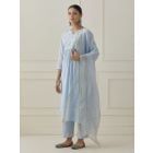 Sky Blue Pittan Hand Embroidered Linen Blend Suit- Set of 3