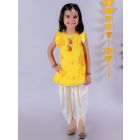 Yellow White Embroidered Cotton Kurta with Dhoti Pants - Set of 2